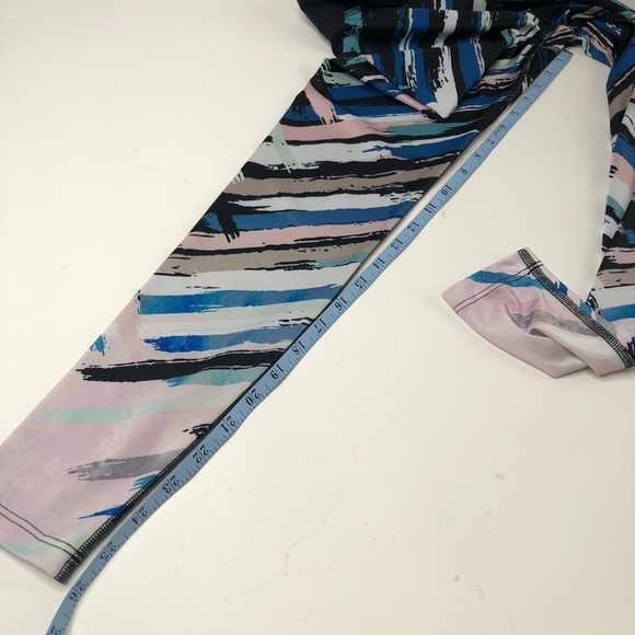 Beyond Yoga Chevron Blush Pink Blue Mint Black Watercolor Stripe Midi Leggings - Picture 13 of 15